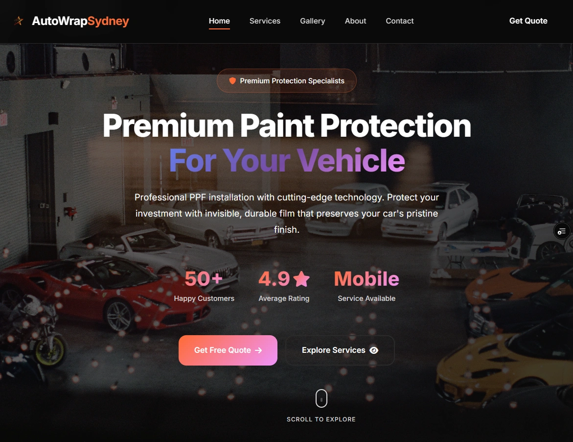 AutoWrap Sydney website showcasing automotive wrapping