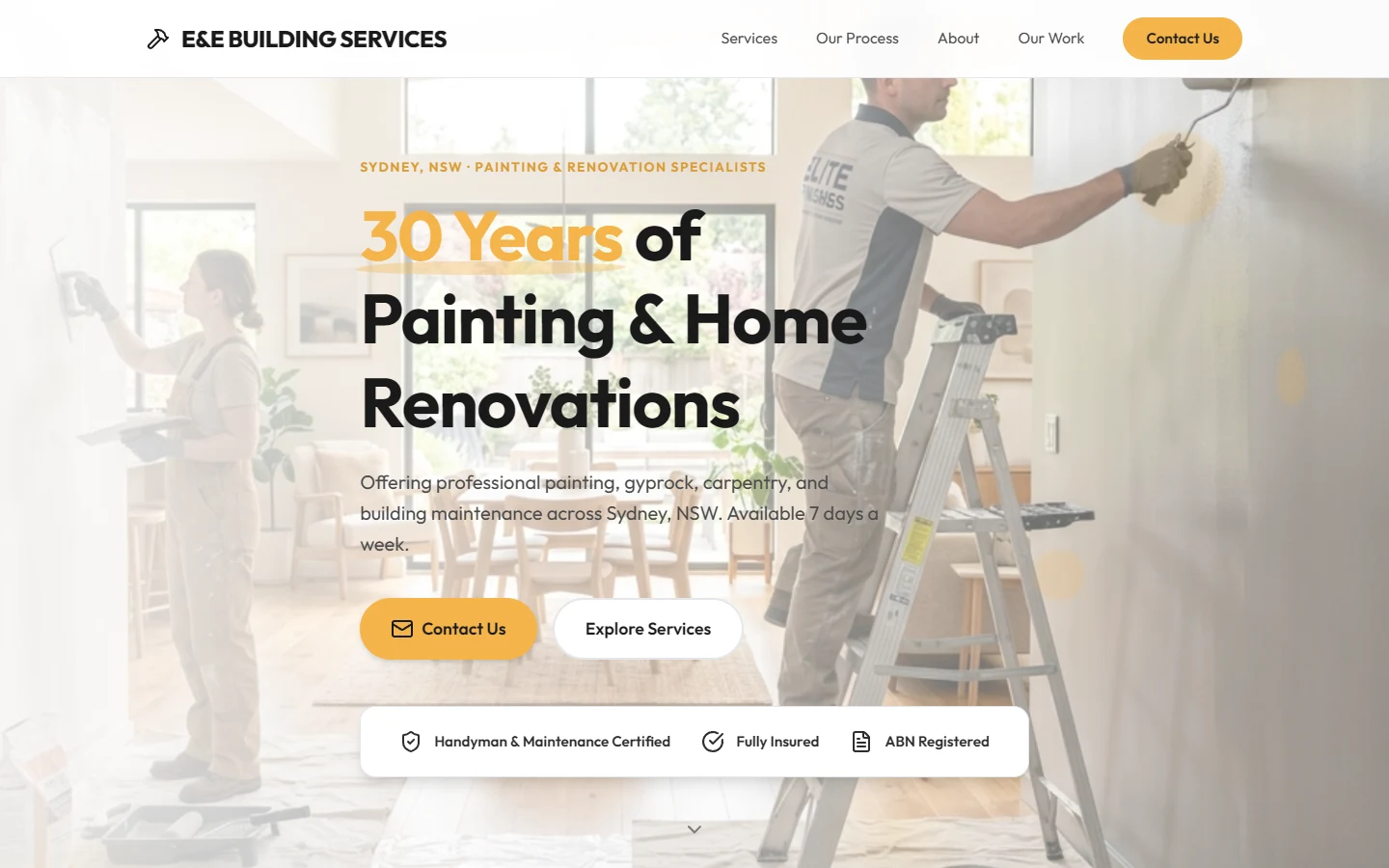 E&E Building Services live website on desktop
