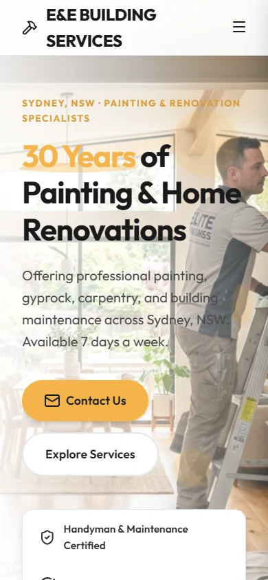 E&E Building Services live website on mobile
