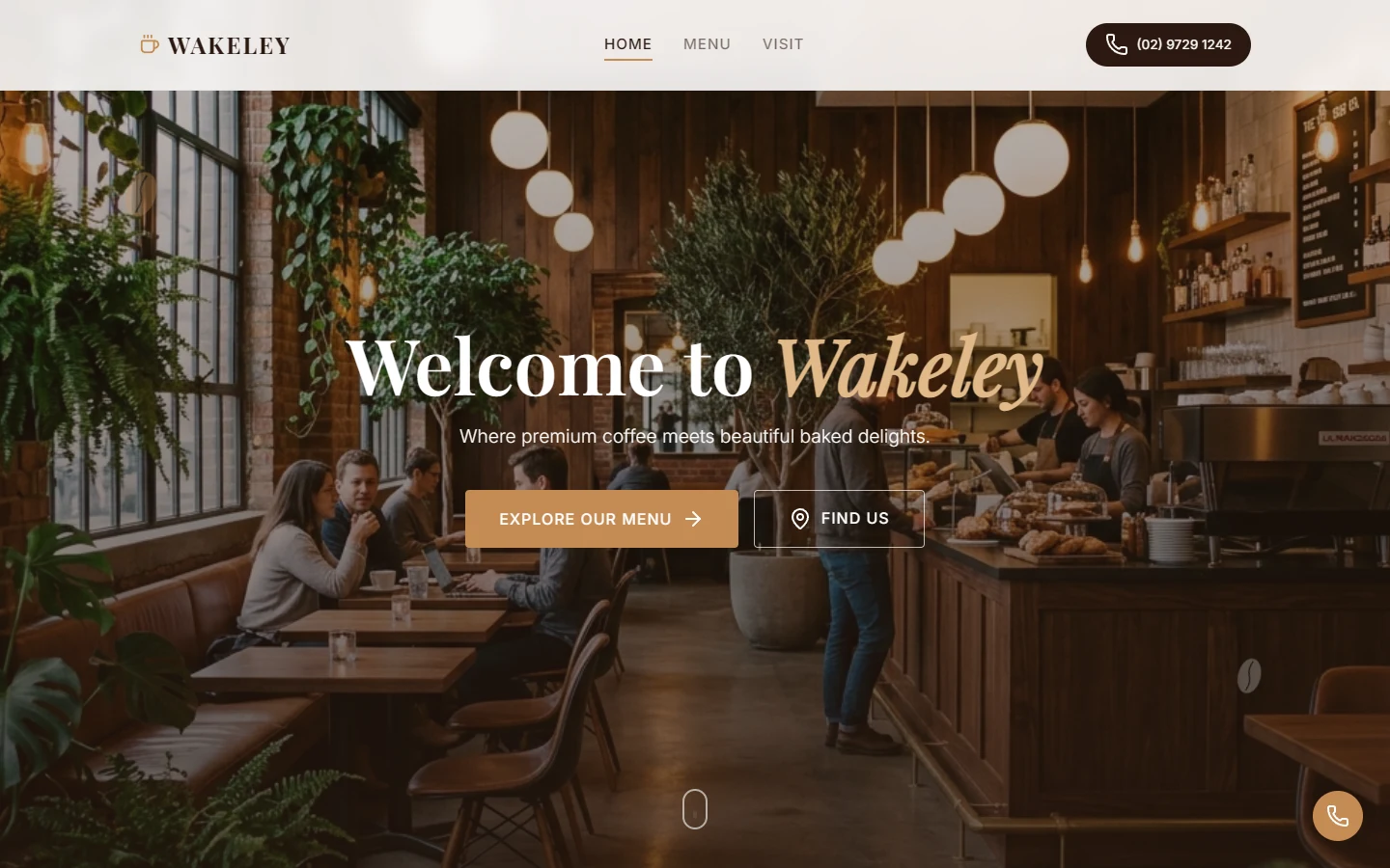 Wakeley Cafe live website on desktop