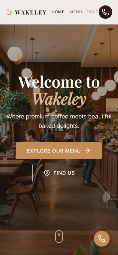 Wakeley Cafe live website on mobile