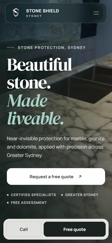 Stone Shield Sydney live website on mobile